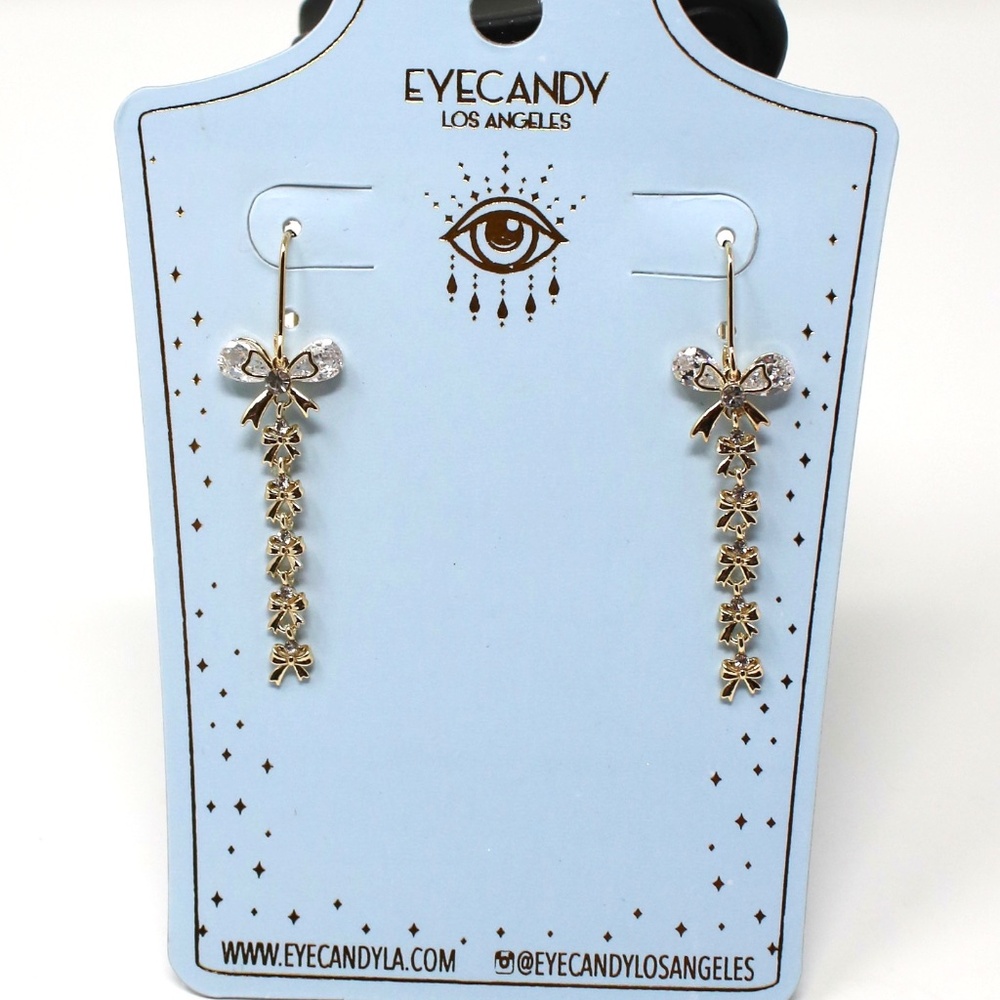 EyeCandy LA Linear Bow Earrings with‎ Chain Drop Backs for Pierced Ears